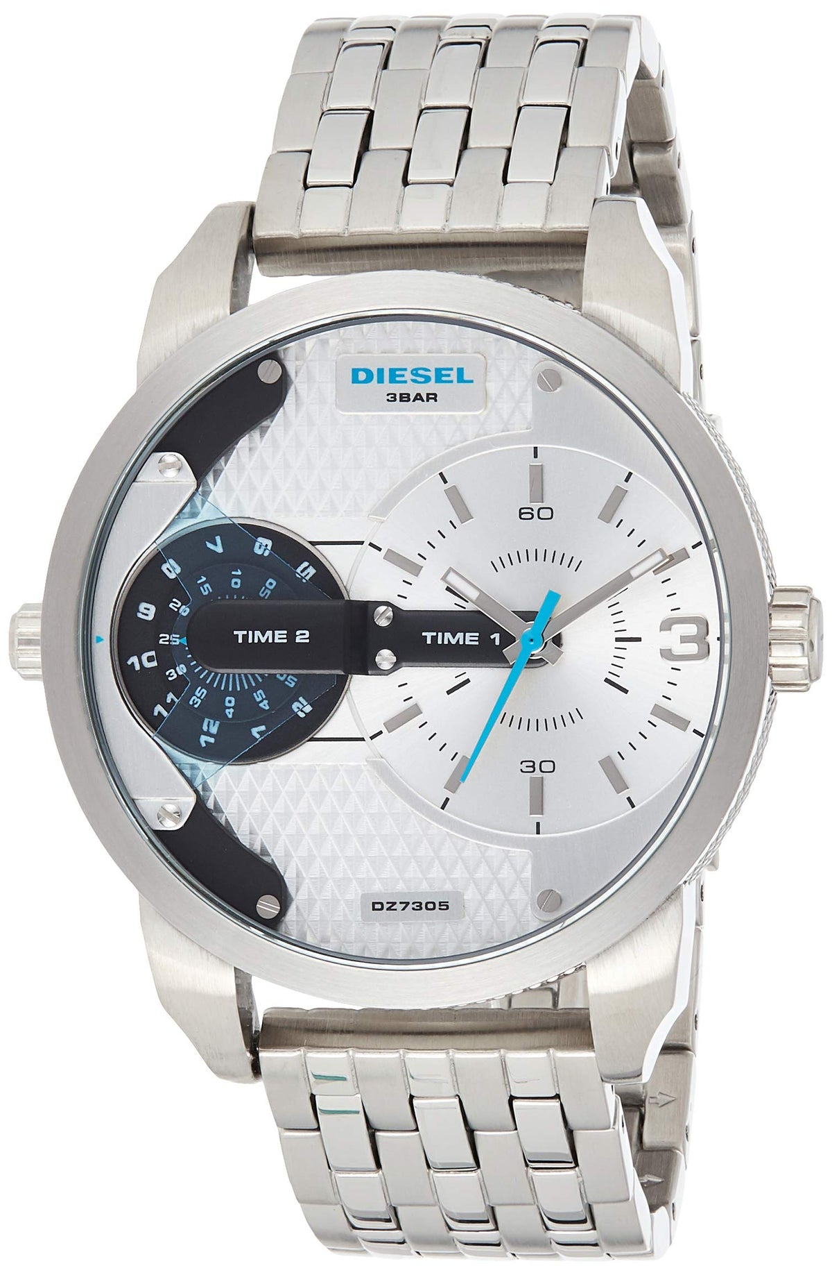 Diesel DZ7305 Mini Daddy Dual Time Men's Watch – Silver Dial & Stainless Steel Strap