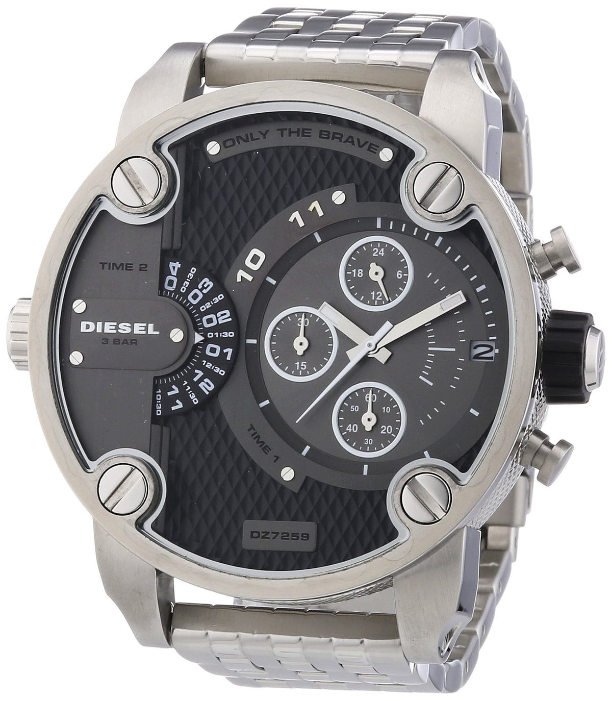 Diesel DZ7259 Little Daddy Chronograph Men's Watch – Black Dial & Silver Stainless Steel Strap