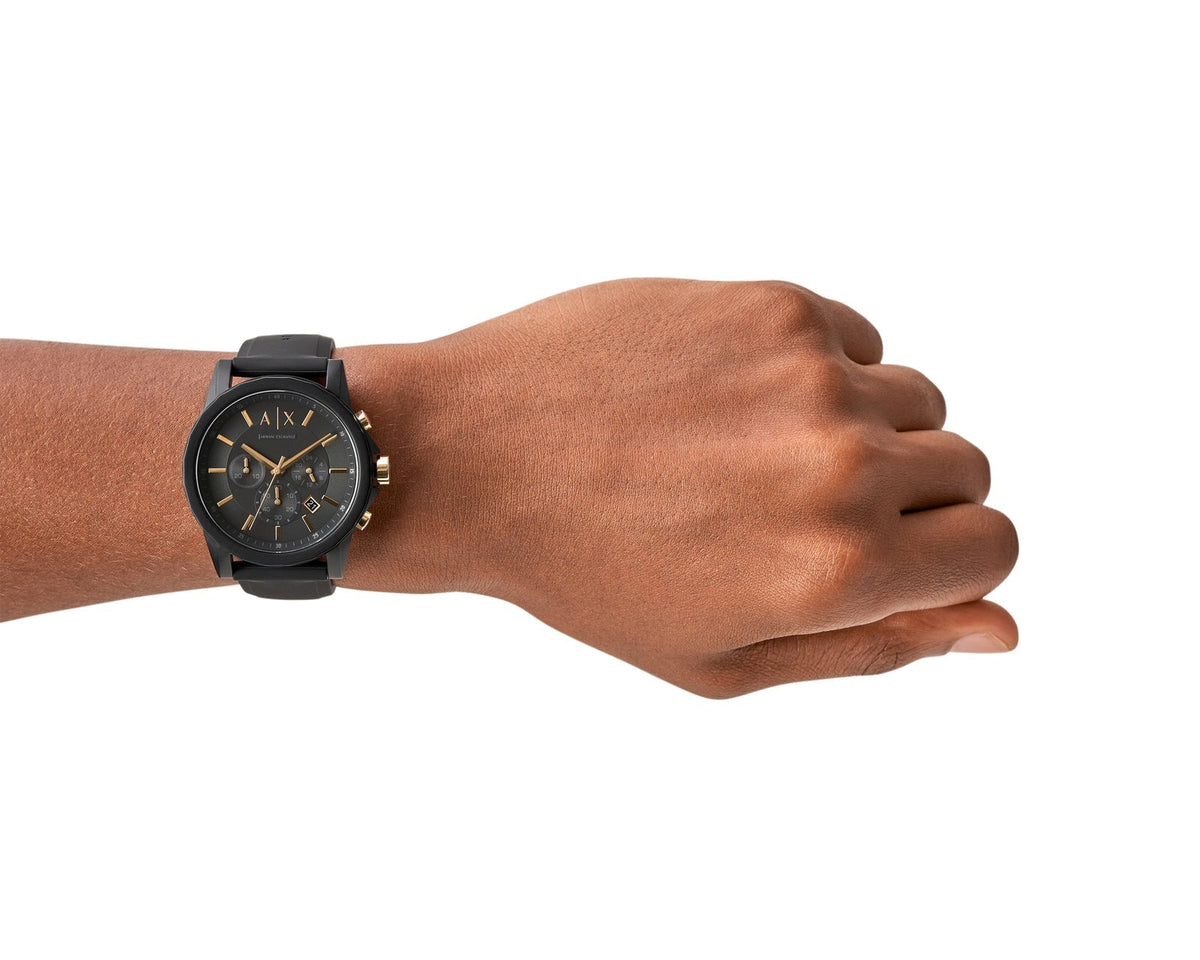 Armani Exchange Outerbanks AX7105 Men's Chronograph Watch – Black Dial with Black Stainless Steel Strap
