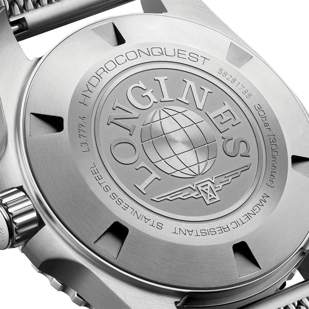 longines HydroConquest 39mm - Blue, Black Bezel on Mesh Bracelet